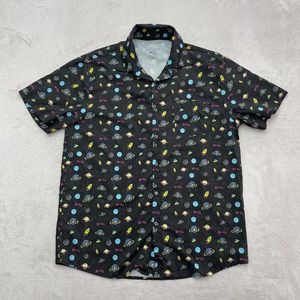 Buc-ee's Mens Medium Black Casual Button Up Short Sleeve Space